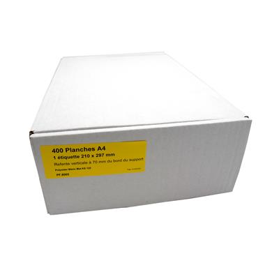 EtiPage PET 400 - Etiquettes 210 x 297 mm - C.D. - Polyester blanc mat - Adh. extra permanent -1 et iq./A4 - Boîte de 400 A4 - 400 etiq./bte