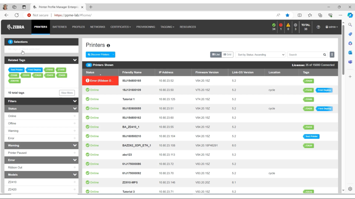 application PPME gestion i mprimante Zebra