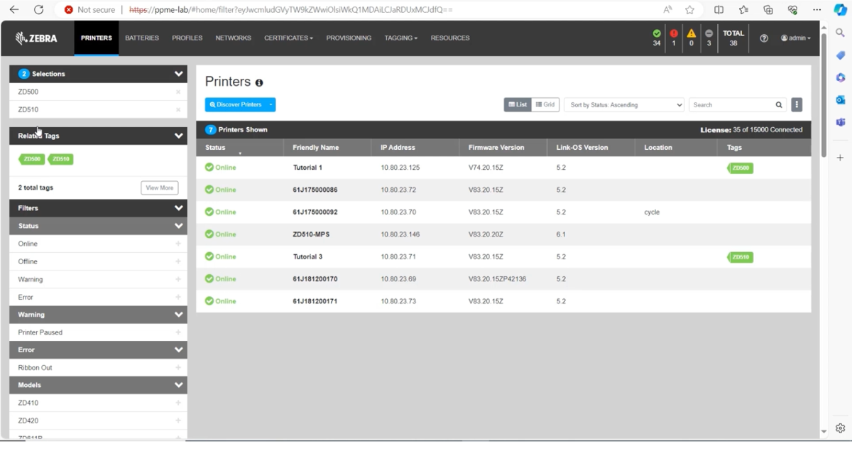 Gestion distance printer Zebra