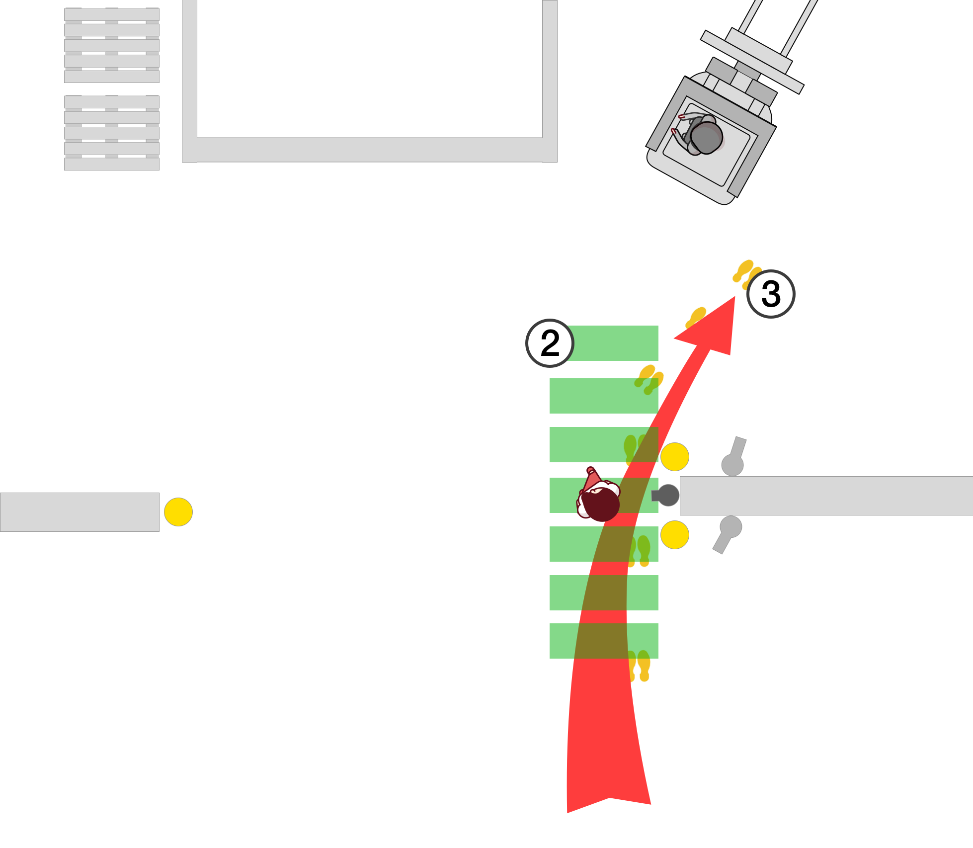 Le magasinier s'arrête car seul le passage pour piétons est affiché