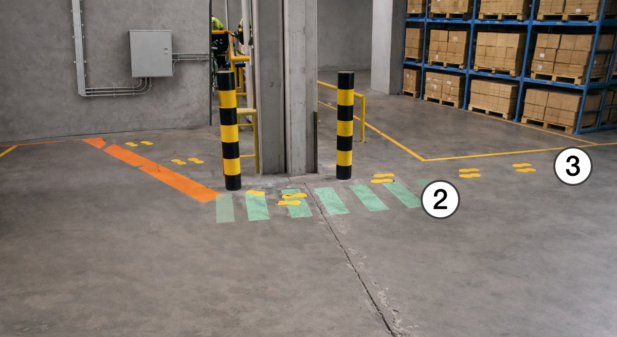 Projection de passage pour piétons lorsqu'il n'y a pas de magasiniers en mouvement