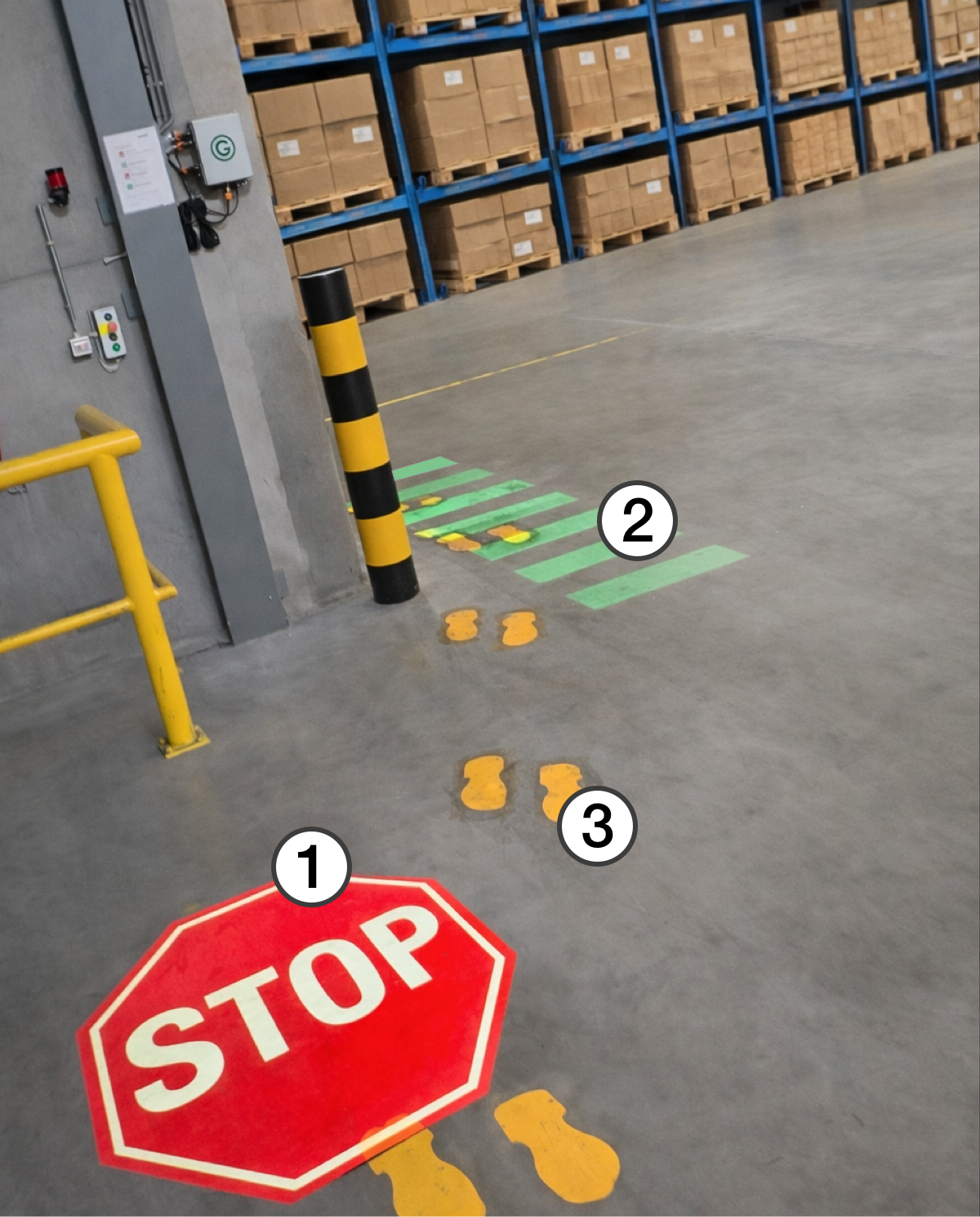 Vue du passage piétons et de l'image STOP projeté par les GOBO.